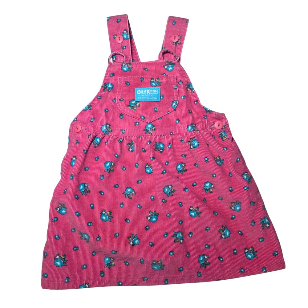 OshKosh B'Gosh Girls Vintage Pink Corduroy Floral Jumper Dress Size 3T